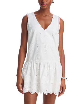 Eyelet V Neck Flounce Mini Dress - Exclusive by AQUA
