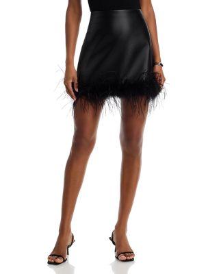 Faux Leather Feather Trim Mini Skirt - Exclusive by AQUA