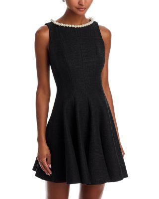 Faux Pearl Trim Tweed Sleeveless Mini Dress - Exclusive by AQUA