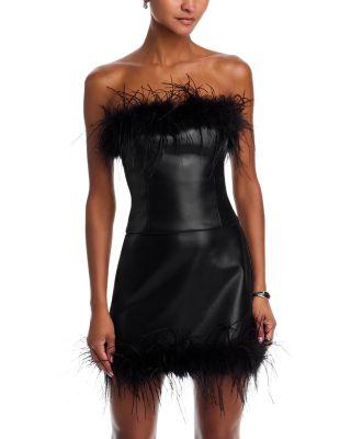 Feather Trim Faux Leather Top - Exclusive by AQUA