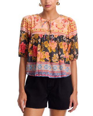 Floral Border Elbow Sleeve Top - Exclusive by AQUA