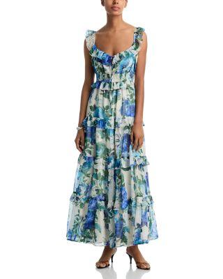 Floral Leaf Ruffle Smocked Maxi Dress - Exclusive by AQUA