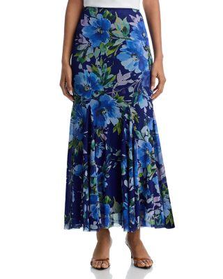 Floral Print Fishtail Mesh Maxi Skirt - Exclusive by AQUA
