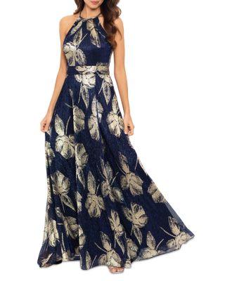 Floral Print Foil Halter Gown - Exclusive by AQUA
