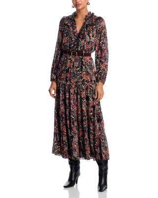 Floral Satin Burnout Long Sleeve Maxi Dress - Exclusive by AQUA