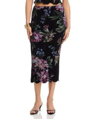 Floral Sweater Knit Midi Skirt - Exclusive by AQUA