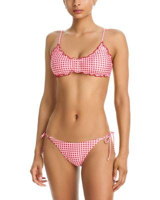 Gingham Lettuce Edge Bikini Top & Gingham String Bikini Bottom - Exclusive by AQUA