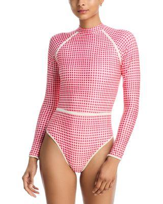 Gingham Long Sleeve One Piece Swimsuit  - Exclusive by AQUA