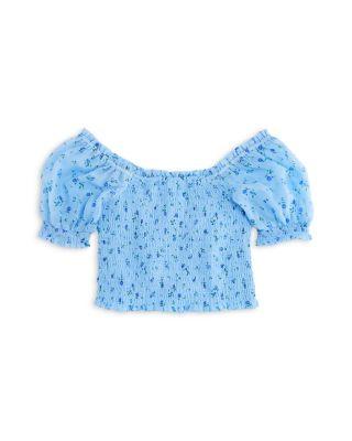 Girls' Puff Sleeved Floral Print Top by AQUA