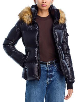 Gloss Puffer Jacket with Faux Fur Trimmed Hood - Exclusive by AQUA