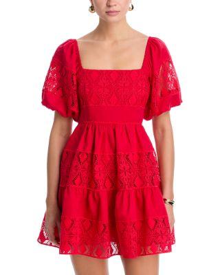 Lace Inset Puff Sleeve Mini Dress - Exclusive by AQUA