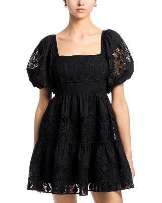 Lace Inset Puff Sleeve Mini Dress - Exclusive by AQUA