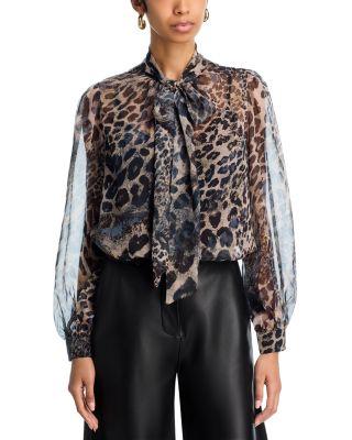 Leopard Print Tie Neck Top - Exclusive by AQUA