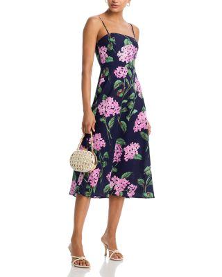 Linen Floral Square Neck Midi Dress - Exclusive by AQUA