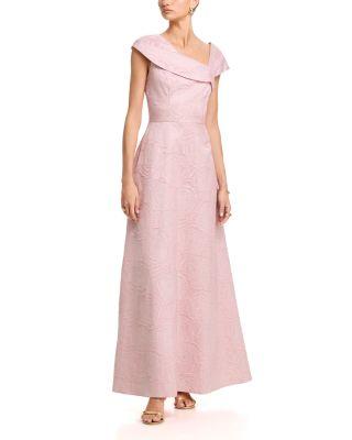 Long Asymmetrical Neck Floral Ball Gown - Exclusive by AQUA