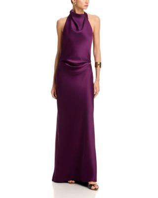 Long Double Face Satin Halter Gown - Exclusive by AQUA