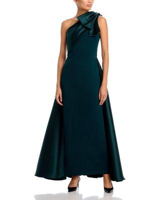 Long Mikado One Shoulder Bow Fit and Flare Gown - Exclusive by AQUA