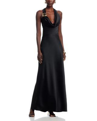 Long Satin Draped Halter Dress by AQUA