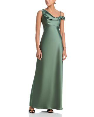 Long Satin One Shoulder Gown - Exclusive by AQUA