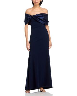 Long Scuba Crepe Off-the-Shoulder Taffeta Gown - Exclusive by AQUA
