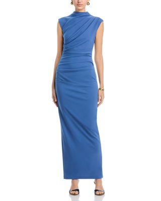 Long Scuba Crepe Ruched Mock Neck Dress - Exclusive by AQUA
