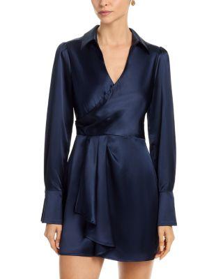 Long Sleeve Satin Wrap Mini Dress - Exclusive by AQUA