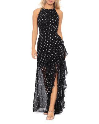 Metallic Crescent Chiffon Ruffle Gown - Exclusive by AQUA