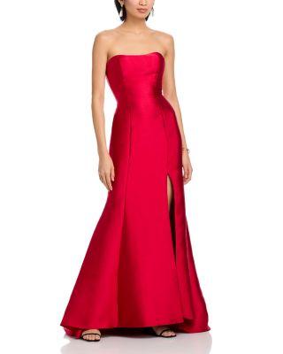 Mikado Lace Up Back Strapless Gown - Exclusive by AQUA