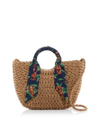 Monkey Scarf Woven Basket Tote - Exclusive by AQUA Monkey Scarf Woven Basket Tote - Exclusive by AQUA