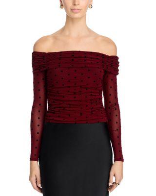 Off The Shoulder Polka Dot Mesh Top - Exclusive by AQUA