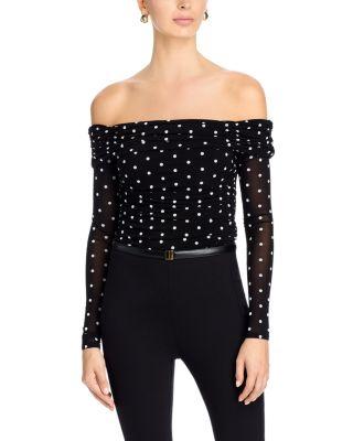 Off The Shoulder Polka Dot Mesh Top - Exclusive by AQUA