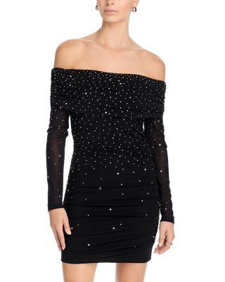 Off-the-Shoulder Embellished Mini Dress - Exclusive by AQUA