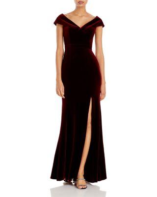 Off-the-Shoulder Fluted Velvet Gown - Exclusive by AQUA