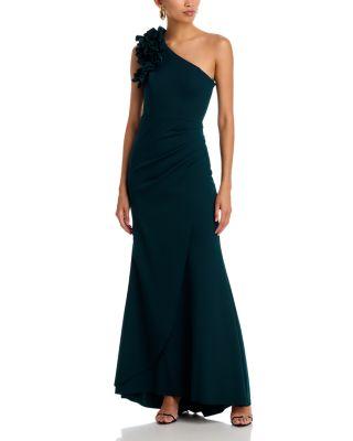 One Shoulder Ruffle Crepe Gown - Exclusive by AQUA