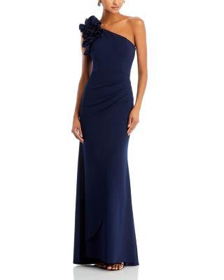 One Shoulder Ruffle Crepe Gown - Exclusive by AQUA