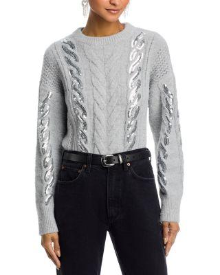 Oversized Sequin Cable Knit Crewneck Sweater - Exclusive by AQUA