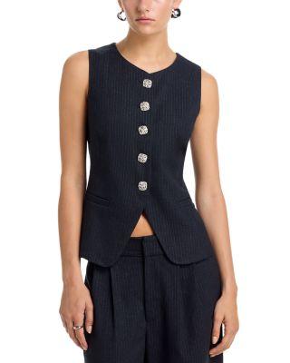 Pinstripe Rhinestone Button Vest - Exclusive by AQUA