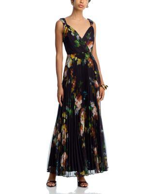Pleated Floral Sleeveless Guest of Maxi Dress - Exclusive by AQUA