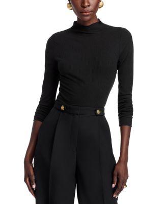 Ribbed Long Sleeve Mock-Neck Top -Exclusive by AQUA