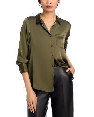 Satin Button Front Blouse - Exclusive by AQUA