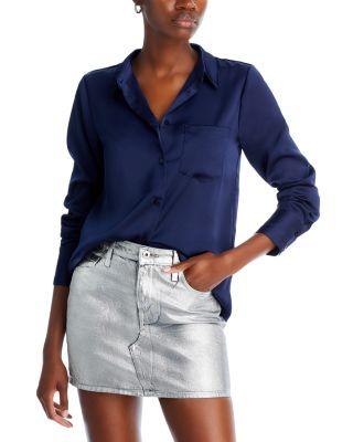 Satin Button Front Blouse - Exclusive by AQUA