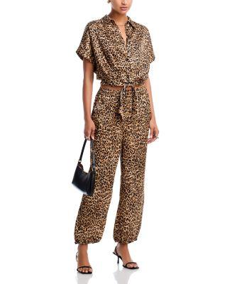 Satin Leopard Tie Front Shirt & Jogger Pants by AQUA
