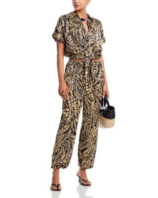 Satin Palm Leaf Shirt & Jogger Pants by AQUA