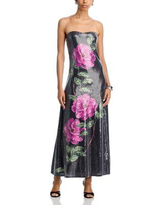 Sequin Strapless Oversized Floral Midi Dress - Exclusive by AQUA