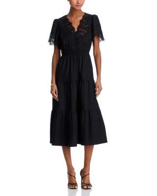 Short Sleeved Lace V Neck Midi Dress - Exclusive by AQUA