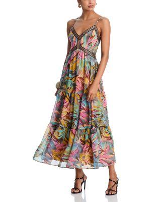 Sleeveless Abstract V Neck Midi Dress - Exclusive by AQUA