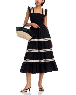 Smocked Lace Inset Midi Dress - Exclusive by AQUA