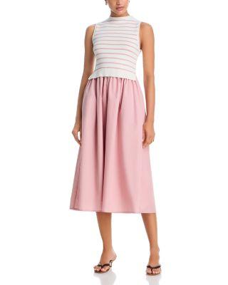 Stripe Knit Poplin Midi Dress - Exclusive by AQUA