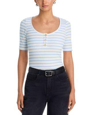 Striped Rib Button T Shirt - Exclusive by AQUA