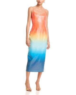 Sunset Ombr&eacute; Clear Sequin Midi Dress - Exclusive by AQUA